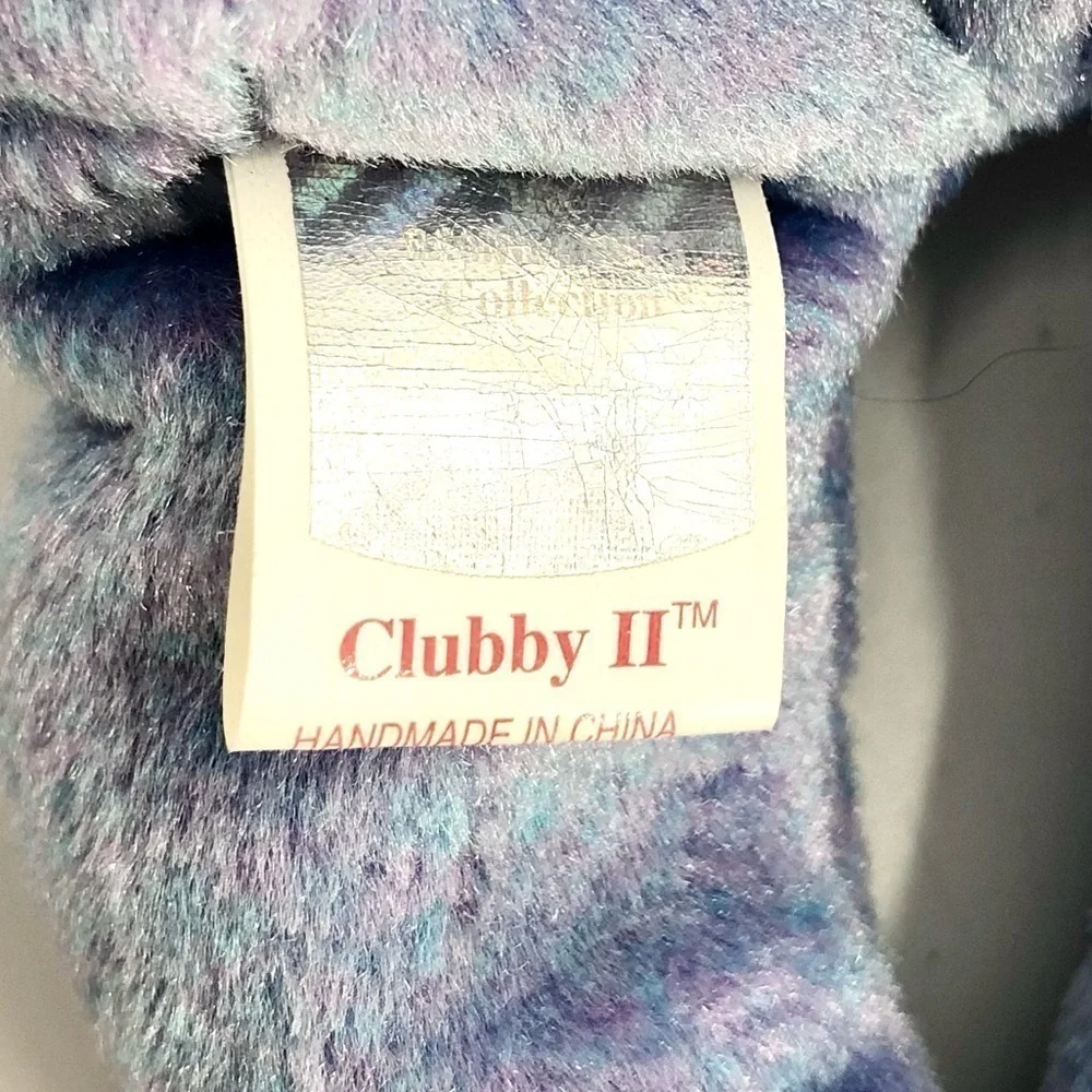 Vintage 1999 Retired Ty Beanie Baby Clubby 2 Bear Purple Blue Silver Bow Rare